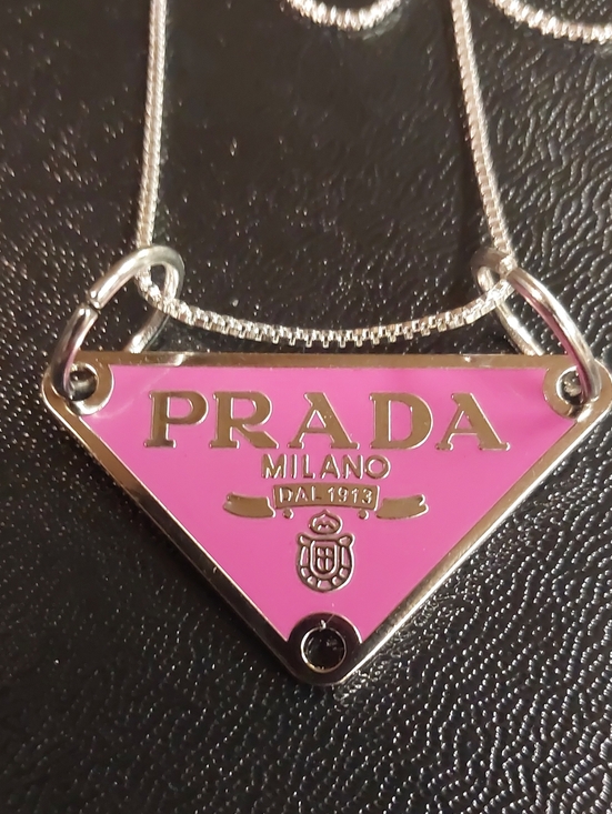 Prada Jewelry - Prada Pink Enamel Triangle Logo Charm Pendant Necklace 925 SS